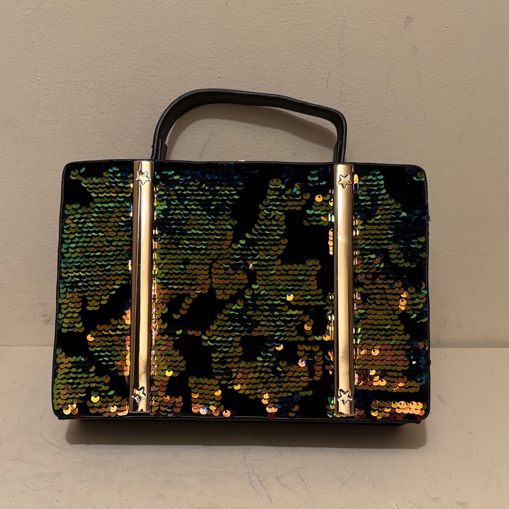 Call It Spring Black and Gold Sequin Clutch